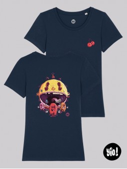 t-shirt femme pacman - tee-shirt retro 80's - tshirt gaming bleu marine - teeshirt coton bio - dessiné et imprimé en France