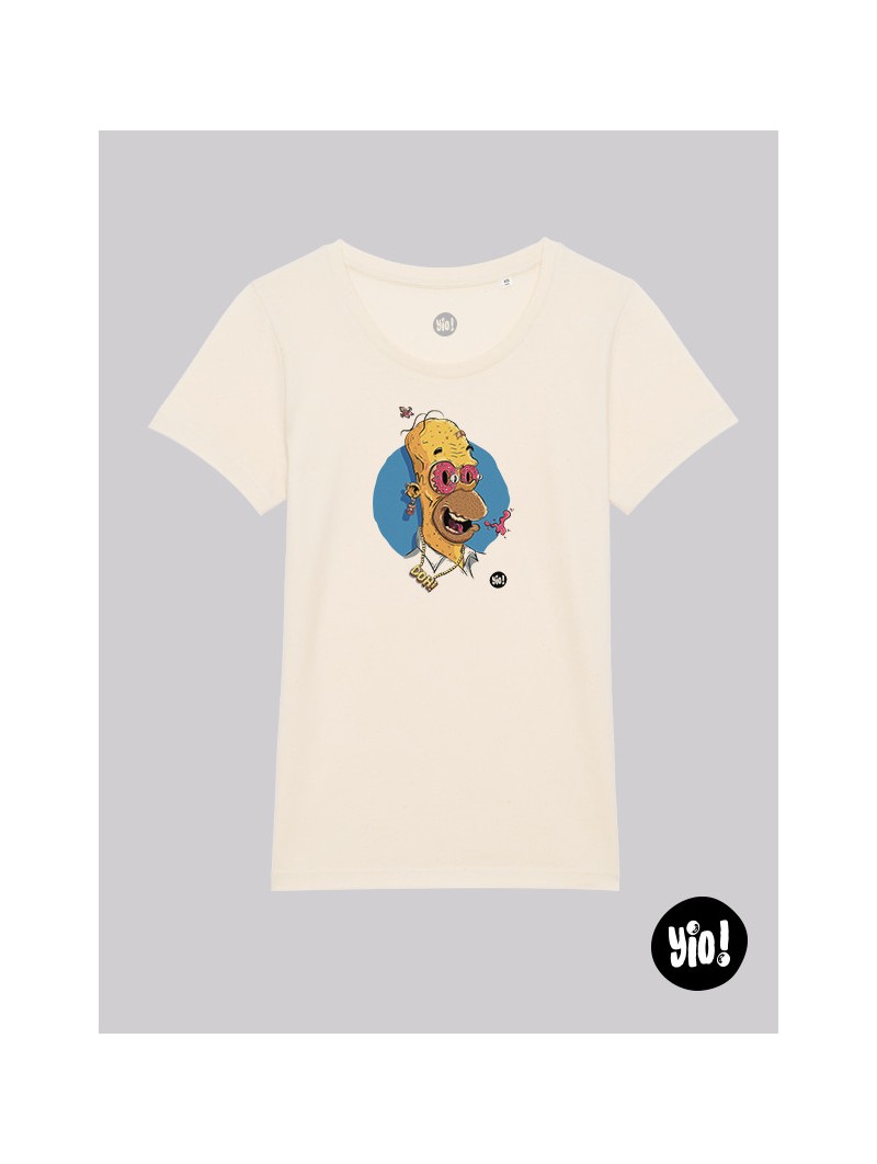 t-shirt femme homer simpson  - tee shirt homer raw naturel -  tshirt simpson coton bio - dessiné et imprimé en France